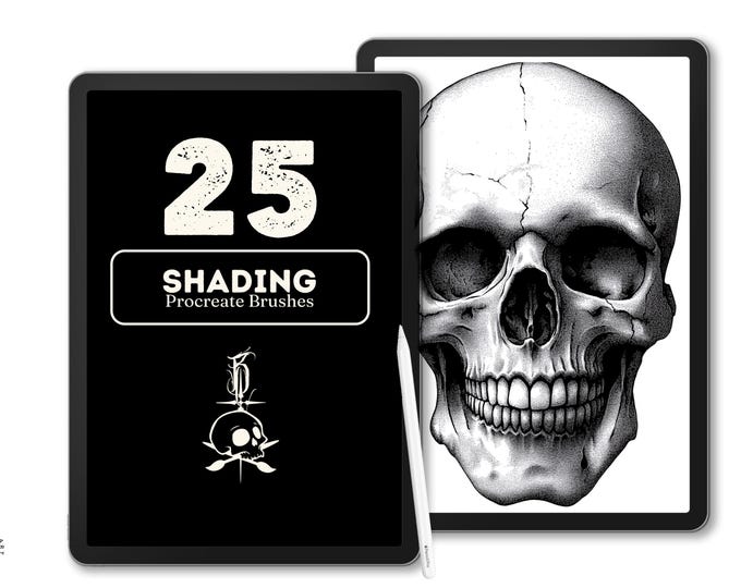 Procreate / 25 essential shaders, custom built shader favourites, Artists united - inktober, procreate shader bundle made in Sweden