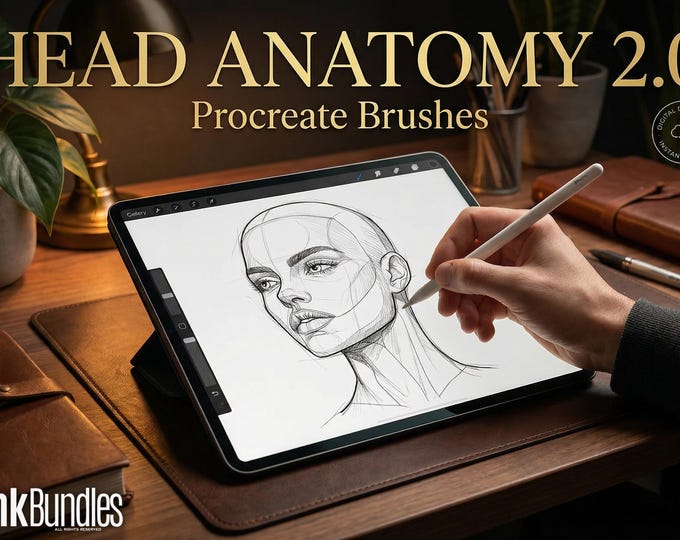 Procreate, Head anatomy, 35 custom made designs ~ ready to use templates