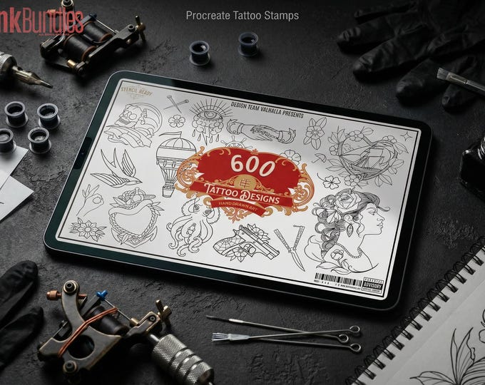 Procreate Traditional tattoo art XL, 600+ designs drawn by handmade ( digital download for Procreate )