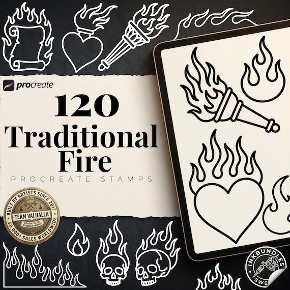 Procreate Traditional Flame, 120 Old school fire elements