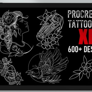 Tattoo stencil collection XL, over 600 designs drawn by hand References for Procreate image 1