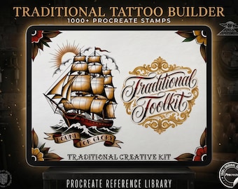Traditional Tattoo Toolkit for Procreate, Build Your Own Designs, American Traditional Flash Brush Set
