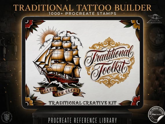 Traditional Tattoo Toolkit for Procreate, Build Your Own Designs, American Traditional Flash Brush Set