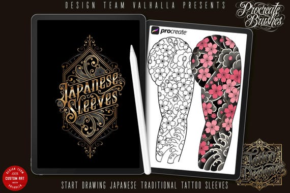 Procreate Japanese Tattoo Sleeves, Flowers, Outlined Stencils (Digital Download