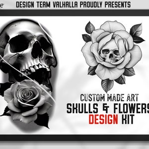 Custom art, Skulls and Flowers, 60+ designs & stencils included, 100% unique references