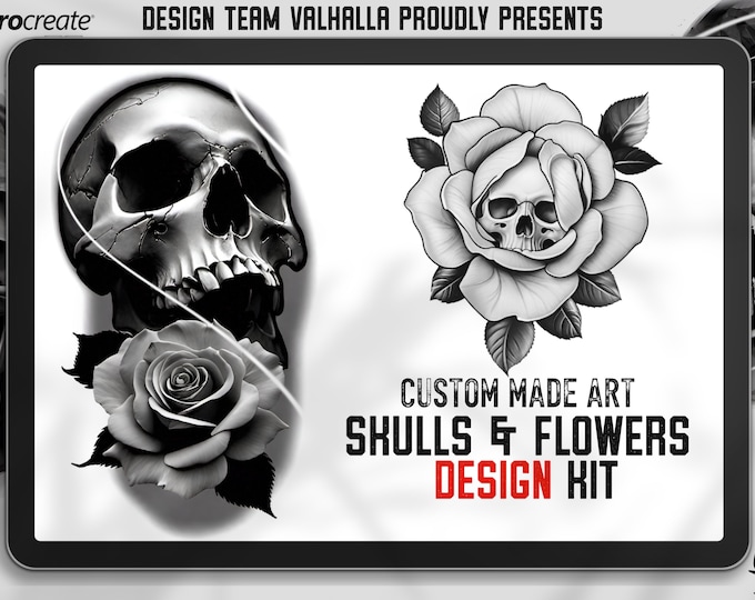 Custom art, Skulls and Flowers, 60+ designs & stencils included, 100% unique references