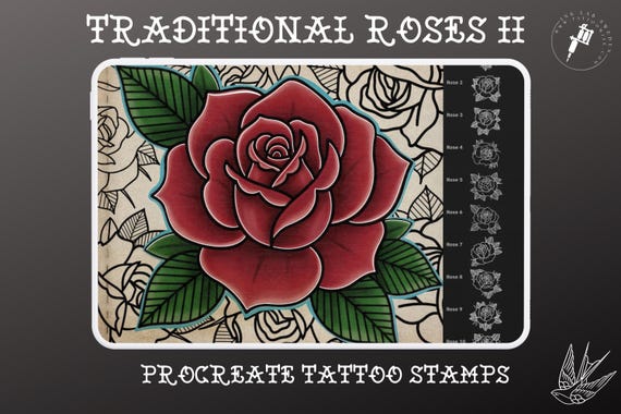 Traditional Roses vol.2 | 80 files – Procreate Stamps | Old School Clipart – PNG, SVG, EPS