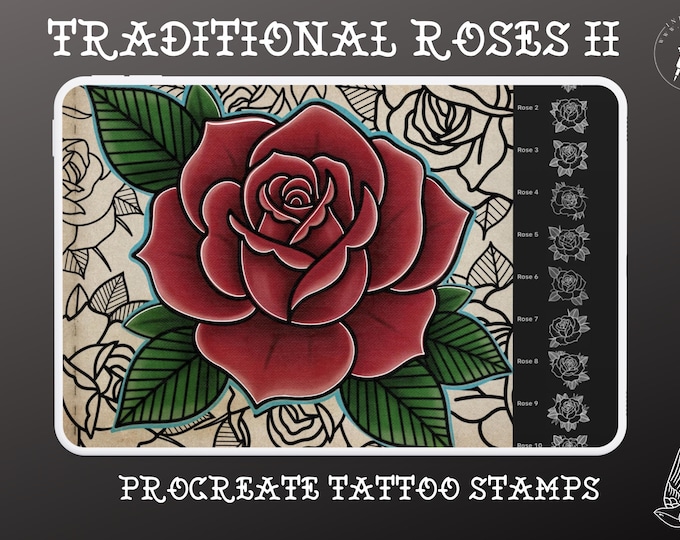 Traditional Roses vol.2 | 80 files – Procreate Stamps | Old School Clipart – PNG, SVG, EPS