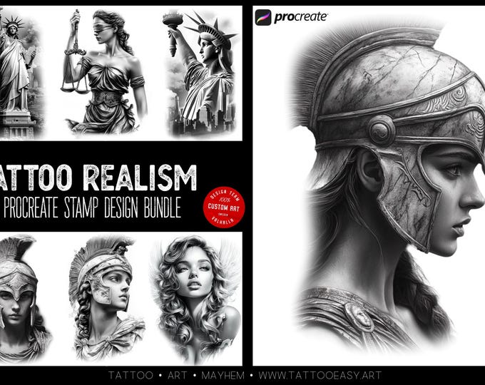 Procreate & Png files ~ 120 custom made references, Tattoo realism / design ideas, Stencil ready design bundle!