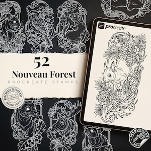 Animaux de la forêt ornementaux Art nouveau | Procreate | Créations personnalisées | Livre PDF
