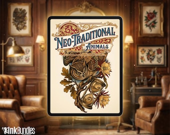 Neo Traditional Animal Tattoo Design Reference Kit, Procreate Brushset & PNG, Flash Stamps for Artists