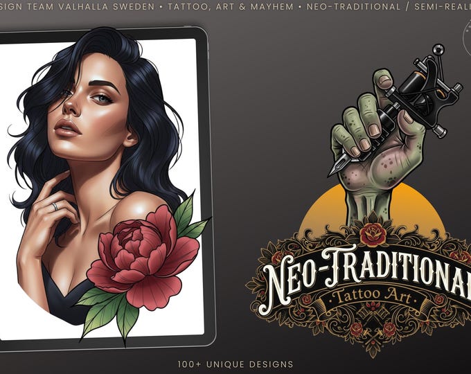 Neo-traditional Stencils vol.2 - custom art, (digital download) 100+ Procreate stamp brushes