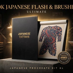 Japanese Tattoo Artist, Watercolor & Flash design kit (Digital Download) Procreate bundle, Washi + Art