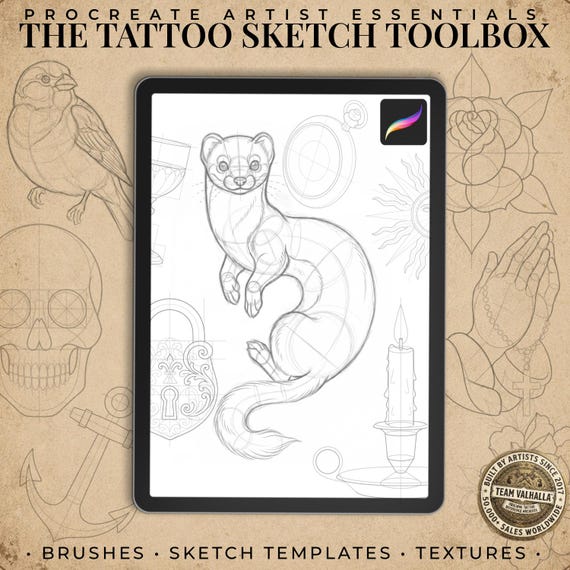 Procreate Tattoo Sketch Toolbox, Original brushes & Design templates