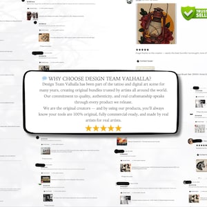 May include: A digital collage of customer reviews for Design Team Valhalla, featuring a central white rectangular box with black text that reads Why Choose Design Team Valhalla? and five yellow stars, surrounded by multiple five-star review snippets.