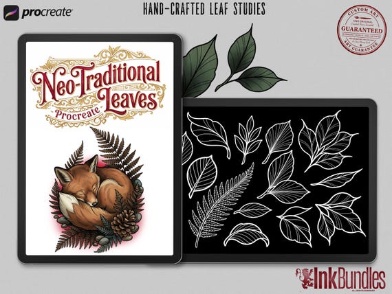 Procreate Neo traditional Fine Line Leaves, Custom Leaf Design Kit