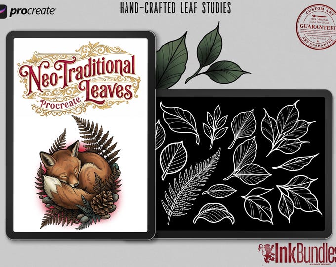 Procreate Neo traditional Leaf design kit, tattoo leaves kit