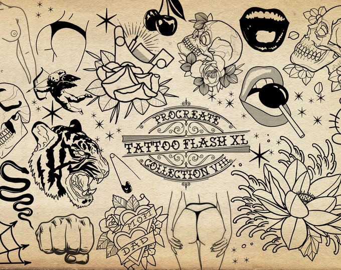 Procreate XL 100 Tattoo stamps,fillers ,inspiration, references or coloring projects! Vol.8