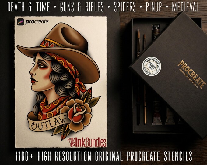 2026 Traditional Tattoo Procreate Stamps, custom art, 1100+ unique designs ( PNG & Brushset)
