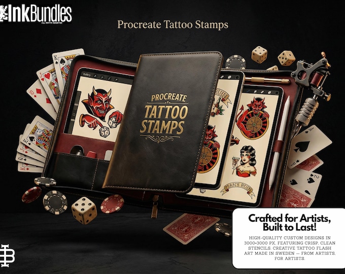 Traditional Gambling Casino Tattoo Design kit - Procreate | 113 Classic Mans ruin Tattoo stencils