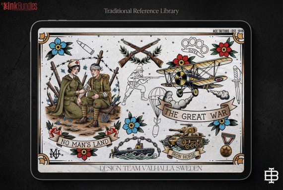 War Tattoo Stencils, 150+ designs, Procreate WW1 Art (Digital Download)