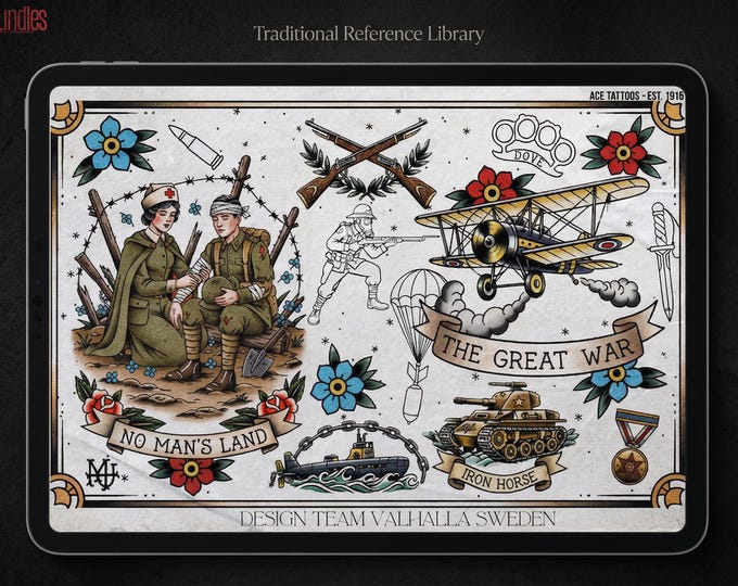 War Tattoo Stencils, 150+ designs, Procreate WW1 Art (Digital Download)