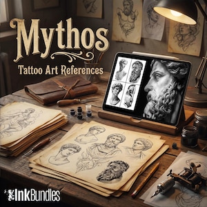 Greek Mythology Tattoo Art: Procreate Stamps, SVG, PNG (2500+ Elements)