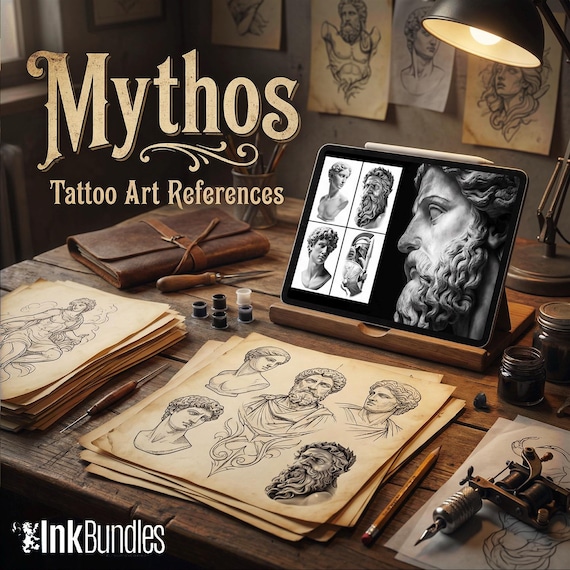 Greek Mythology Tattoo Art: Procreate Stamps, SVG, PNG (2500+ Elements)
