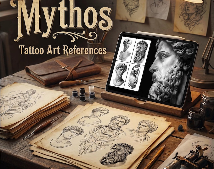 Greek Mythology Tattoo Art: Procreate Stamps, SVG, PNG (2500+ Elements)