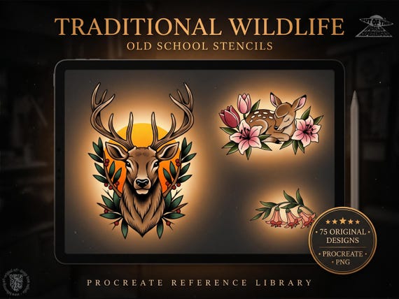 Traditional wildlife Procreate stamps ( digital download ) old school tattoo flash art
