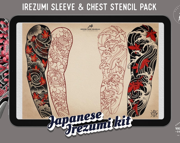 Procreate Japanese Traditional Tattoo Designs (Sleeves, flowers & Chest)