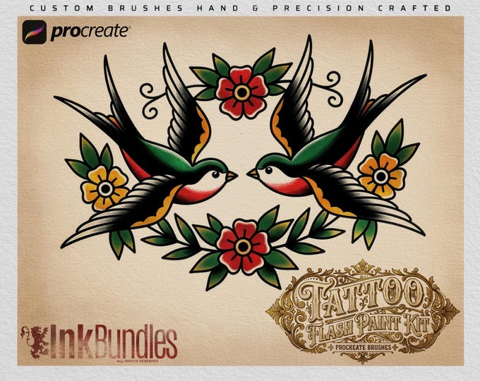 Tattoo Flash Brush Set: Watercolor, Ink, Paper Textures (PDF Guide Included) digital download