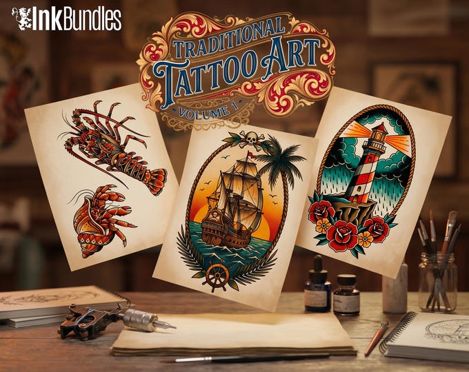 The Traditional Tattoo Artist - 1600+, Procreate & PNG custom made creative design kit!