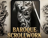 Baroque Scrollwork Design Kit: PNG & Procreate Stencils for Tattoos