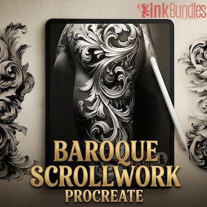 Baroque Scrollwork Design Kit: PNG & Procreate Stencils for Tattoos