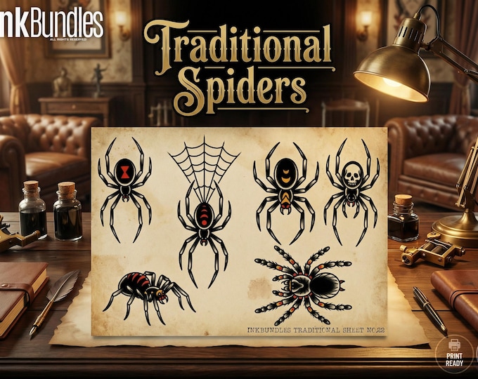 Traditional Spiders - custom art | digital download | Tattoo Stencils | Flash designs