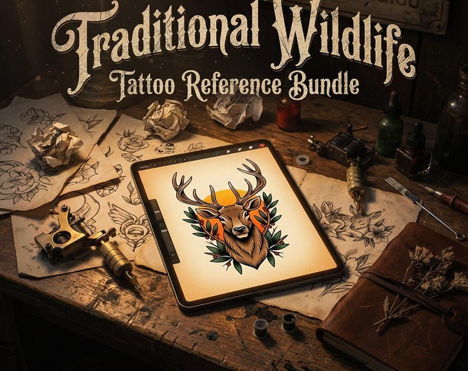 Traditional wildlife Procreate stamps ( digital download ) old school tattoo flash art