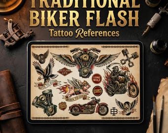 Traditional Biker Tattoo Flash Procreate Stamps | Old School Motorcycle Designs