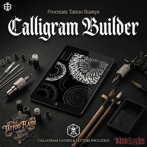 Il set per la creazione di calligrammi, pennelli per lettere nere, alfabeto gotico, guide e altro ancora