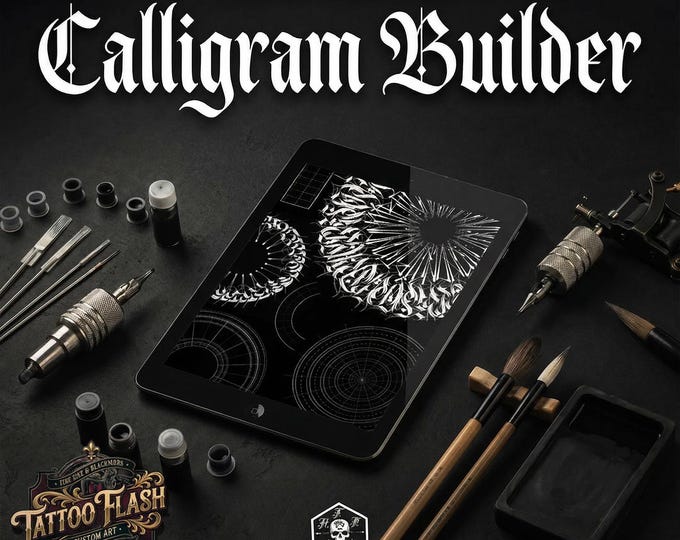 The calligram builder set, black letter brushes, goth alphabet, guides & more