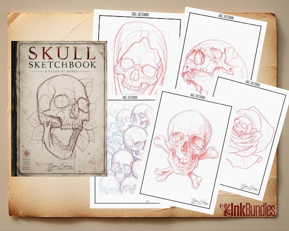 Tattoo Sketch Book PDF, High-Res Flash Art, Digital Tattoo eBook, Skull Sketchbook