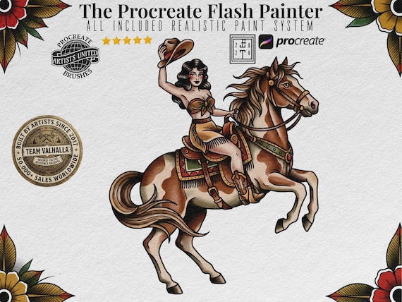 Procreate Watercolor Brush Set: Tattoo Flash Painter + Canvas Studio, Realistic spitshade, Original brushes