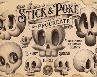 Procreate, stick n poke ~ 100% custom made brushes, designs, canvas & palettes
