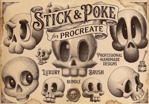 Procreate, stick n poke ~ 100% custom made brushes, designs, canvas & palettes