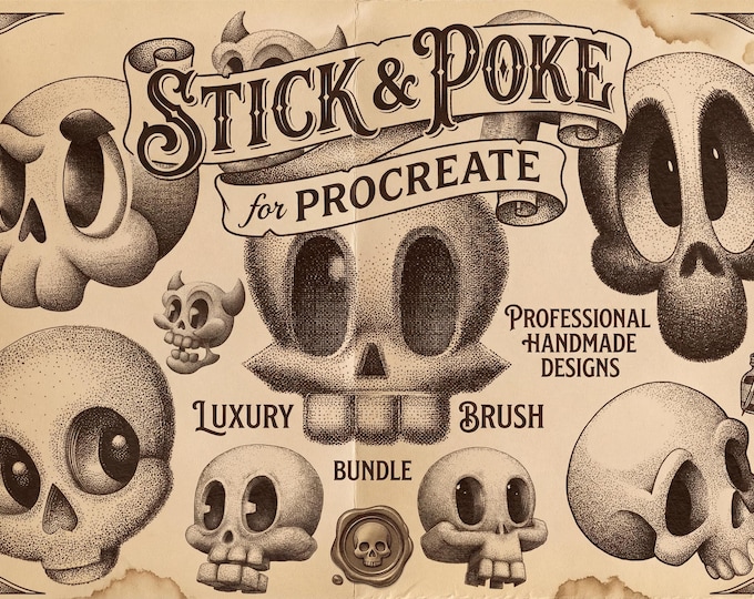 Procreate, stick n poke ~ 100% custom made brushes, designs, canvas & palettes