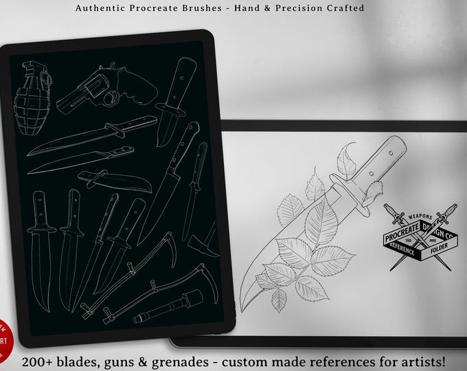 The Weapon Reference toolbox, 200+ swords, daggers, kitchen knives, grenades, guns, axes & tons of fun references for your next design!