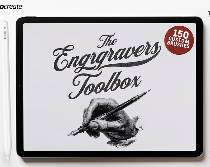 Procreate, Engraving kit “ The Engravers Toolbox “ ~ 150 custom made Procreate brushes, unique engrave textured brush bundle & canvas
