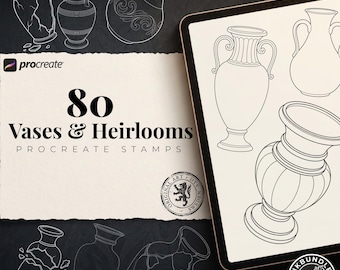Procreate tattoo stencil, 80 vases and shards drawn by hand ~ Original tattoo templates
