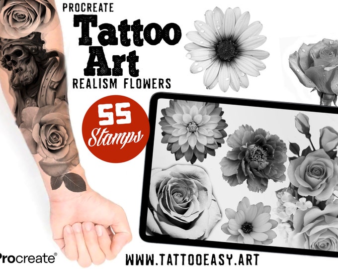 Tattoo realism flower references for Procreate