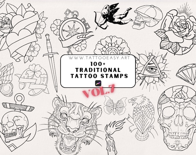 Traditional vol.7, hand drawn tattoo references, coloring projects & inspiration from Design Team Valhalla